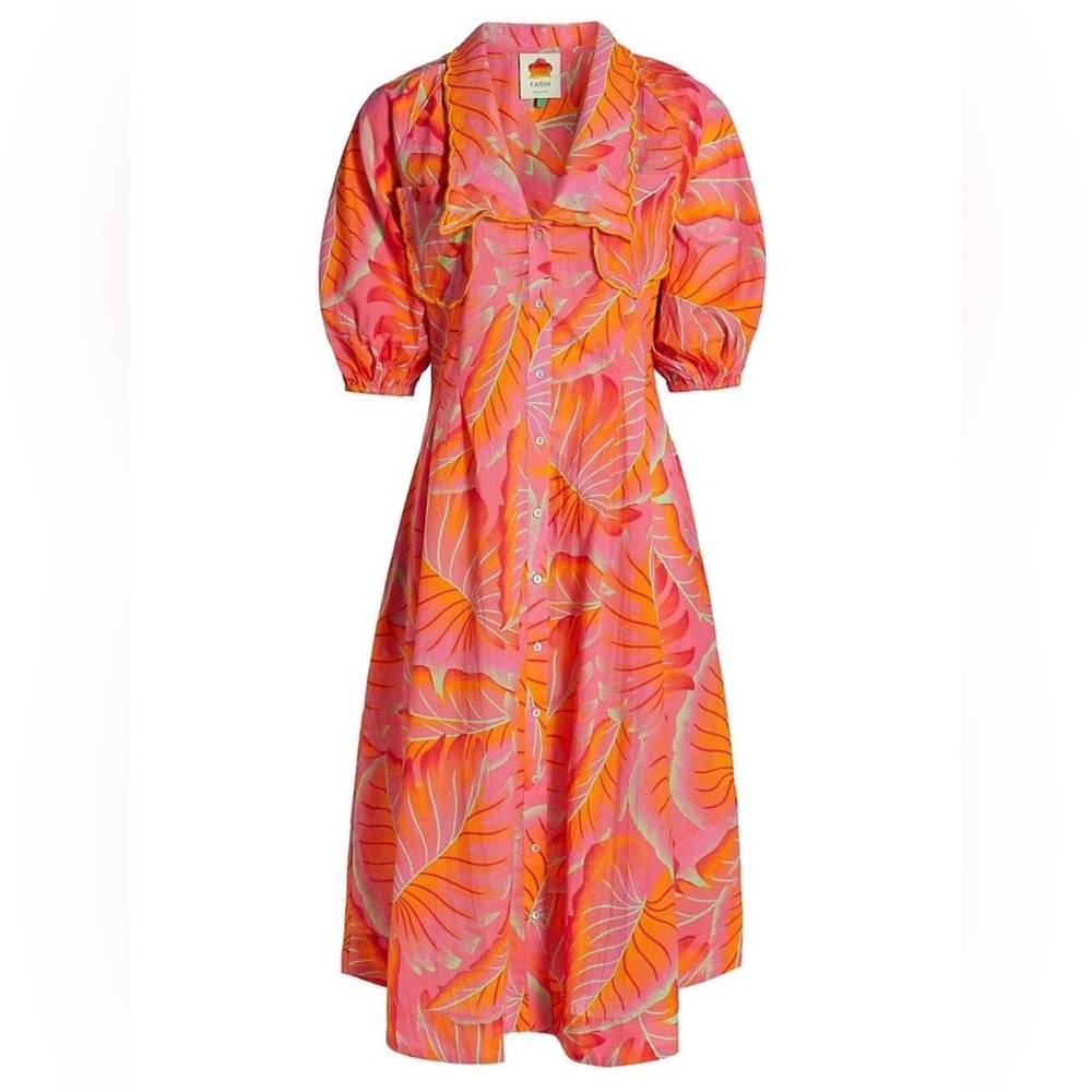 FARM Rio Coral Orange Floral Midi Dress - Picture 11 of 11